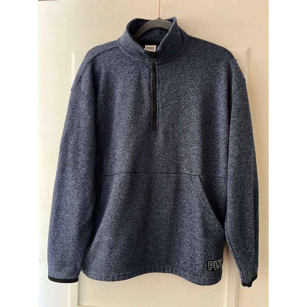 Victoria's Secret PINK Womens Medium Blue Marl Quarter Zip Pullover Sweater